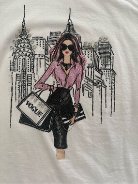 Devil Wears Prada Crystal Embellished Fashion Girl Tee, Pink & Black sz med